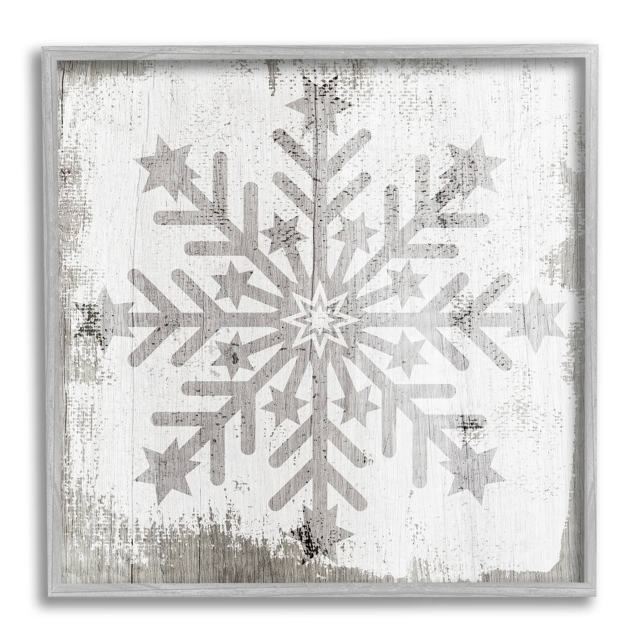 Stupell Industries Winter Snowflake Weathered Pattern Framed Giclee Art